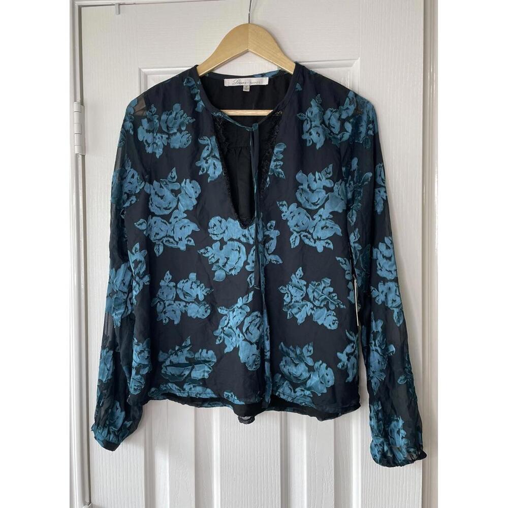 Lovers & Friends Women’s Lace Trim Long Sleeve Floral Blouse Top Size Medium